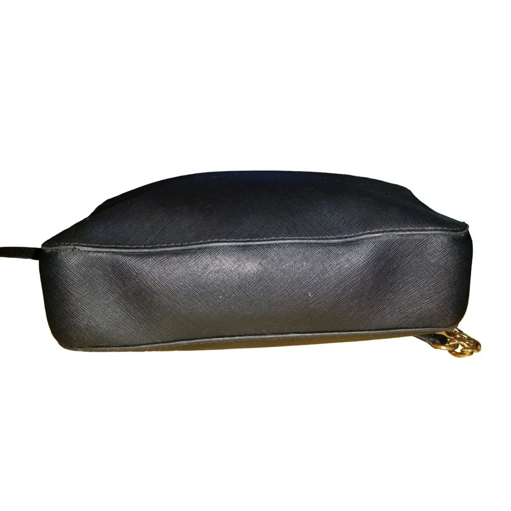 Michael Kors Jet Set Black Saffiano Leather Crossbody Bag Gold Chain Strap Purse